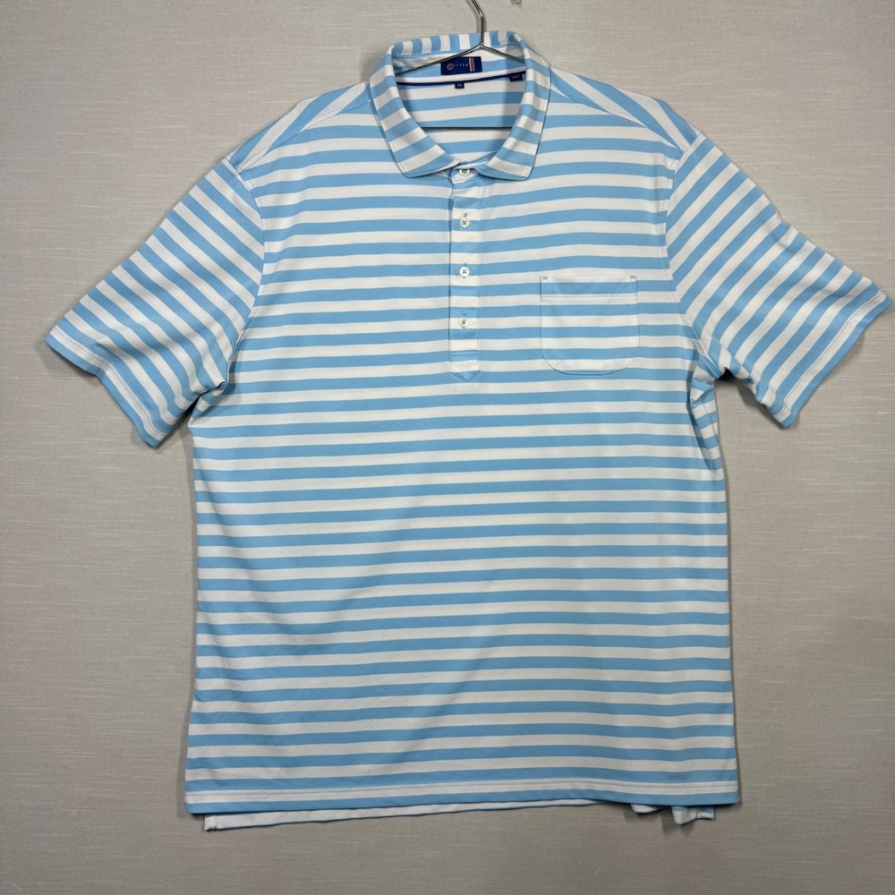 Stitch Club Stripe Performance Golf Polo Shirt Pocket Men's XL Light Blue/White